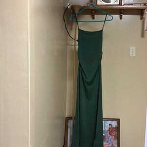 Army green, mesh jacket, and maxi dress